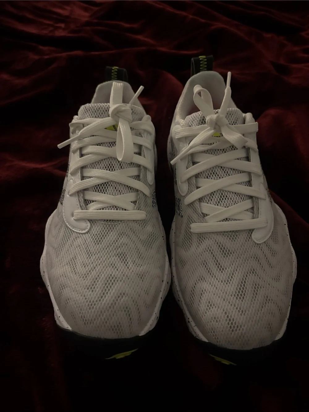 adidas White Athletic Running Shoes with Black and Lime Accents